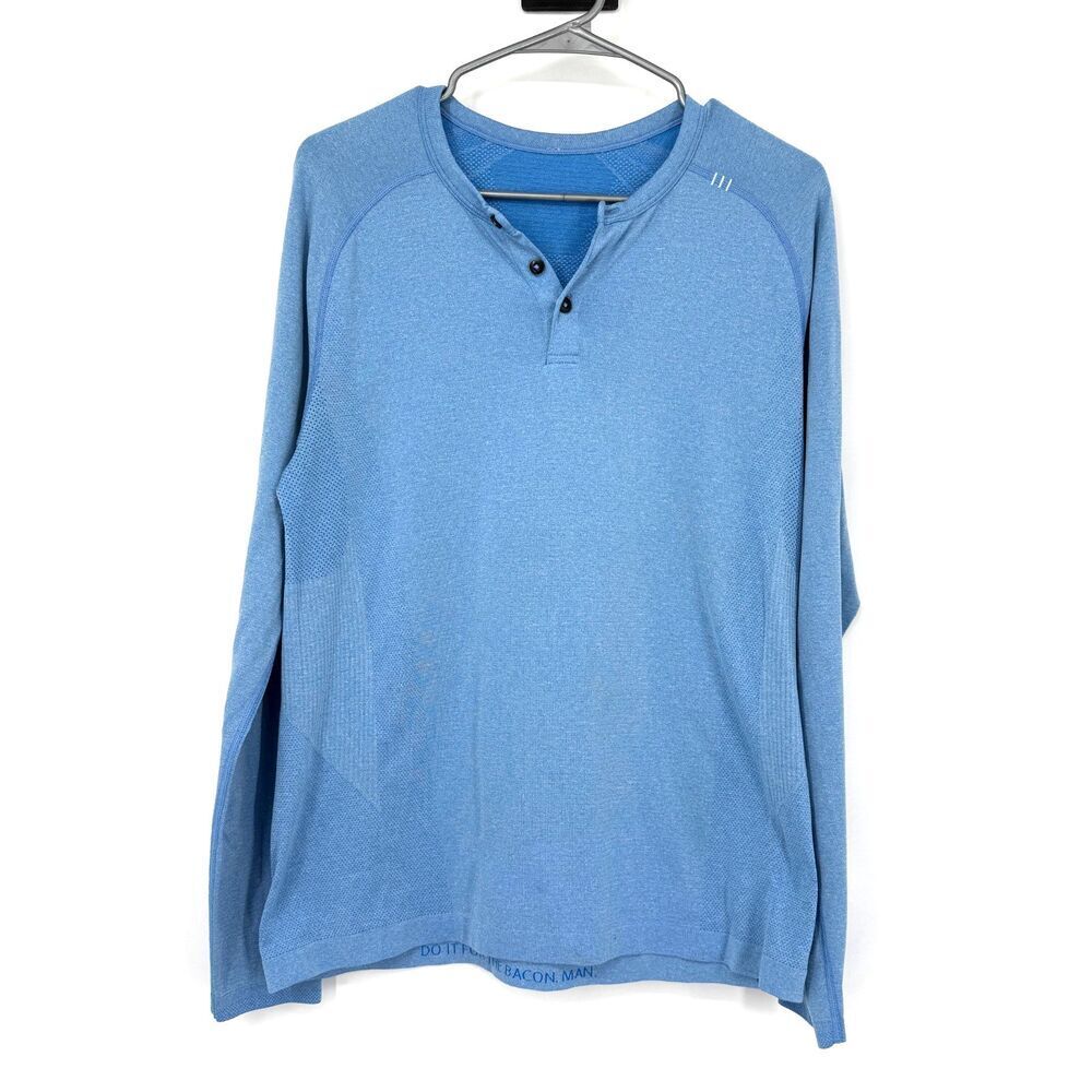 Lululemon Metal Vent Tech Henley Long Sleeve Shirt Outdoor Gym Blue Mens M